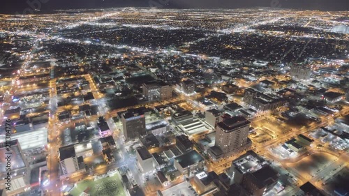 Night view from a helicopter flying over Las Vegas Strip.