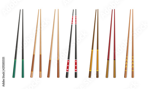 3d chopsticks. Asian traditional bamboo and plastic appliances for eating.