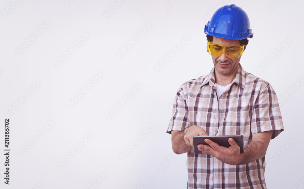 Arab engineer man wear blue cap safety helmet Arab engineer man wear blue cap safety helmet