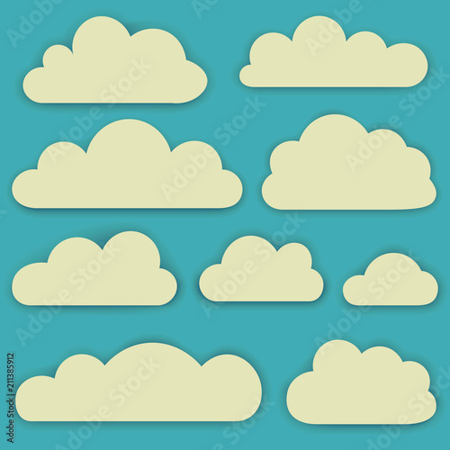Vector set of clouds, white clouds of different shapes and sizes in a flat style, pop art bubbles of clouds for speach 
