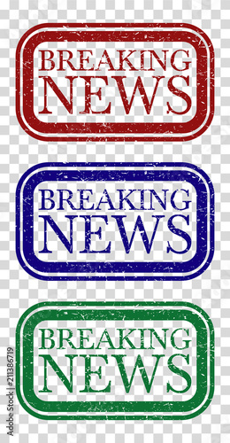 Breaking News colorful banner vector set on transparent background