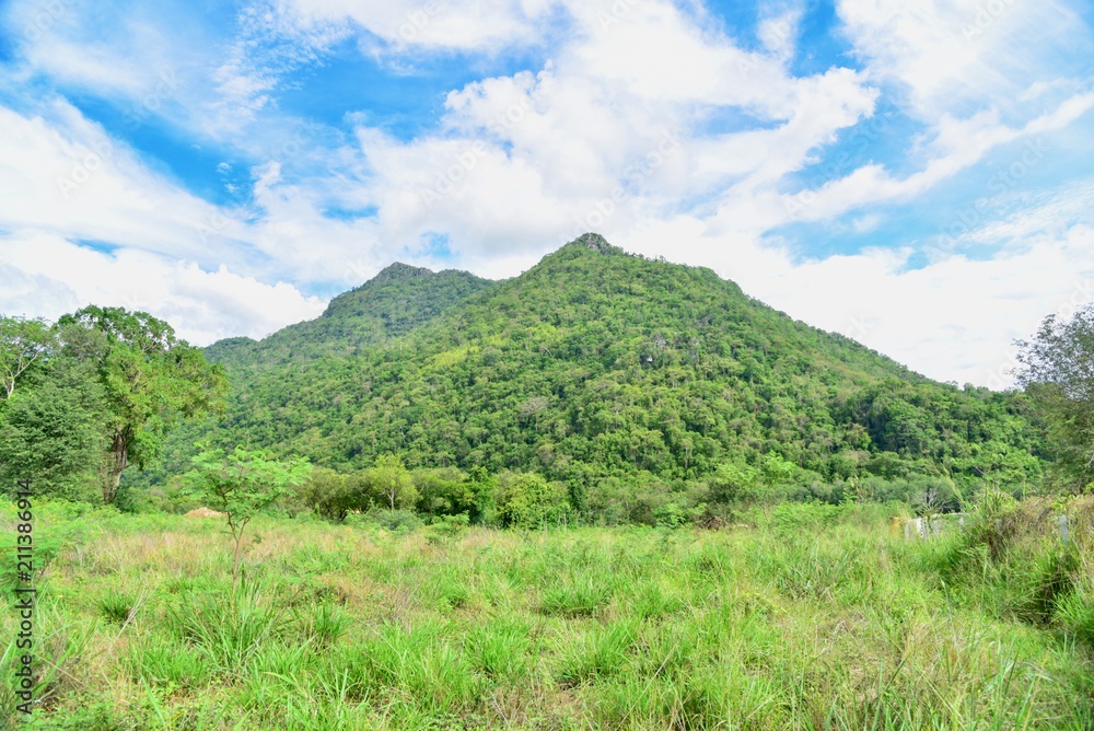 Lush Green Mountains and Green Grassland Near Khao Yai National Park in Thailand