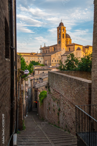 Narrow alley in the city center of Urbino