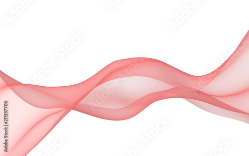 Abstract red wave. Red scarf. Bright red ribbon on white background. Abstract red smoke. Raster air background. 3D illustration