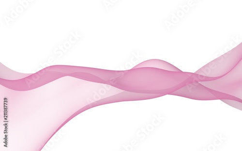 Abstract pink wave. Pink scarf. Bright pink ribbon on white background. Abstract pink smoke. Raster air background. 3D illustration