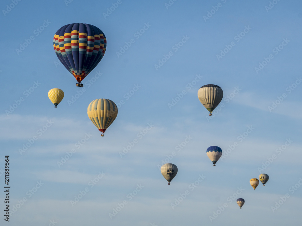 Obraz premium The great tourist attraction of Cappadocia - balloon flight. Cappadocia is known around the world as one of the best places to fly with hot air balloons.