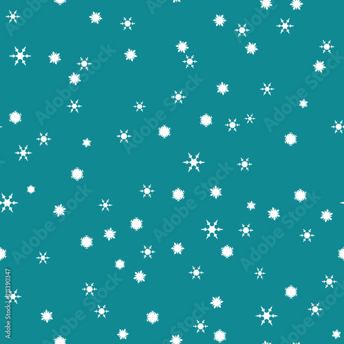 Seamless random snowflakes, seamless snowfall on blue background, New Year, winter seamless pattern, cute fabric print