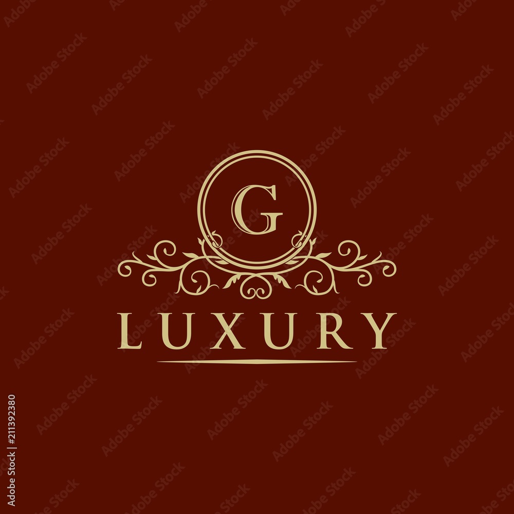Luxury logo template vector golden vintage flourishes ornament. Good for royal crest, boutique brand, wedding shop, hotel sign, Fashion and other vector illustration