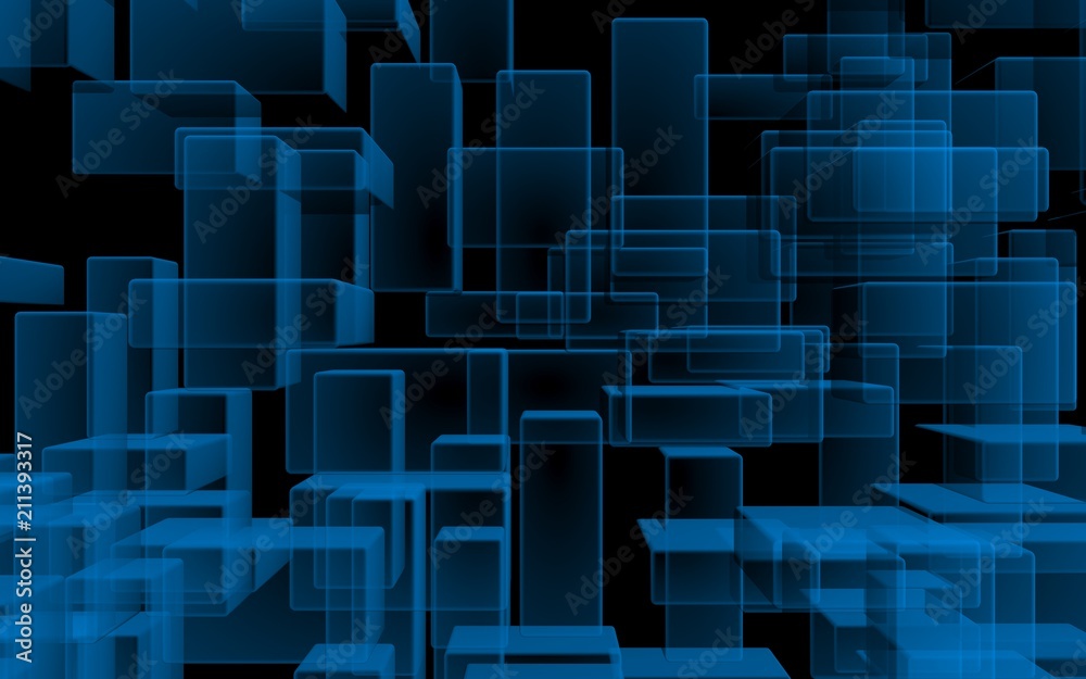 Blue and dark abstract digital and technology background. The pattern with repeating rectangles. 3D illustration Blue and dark abstract digital and technology background. The pattern with repeating rectangles. 3D illustration