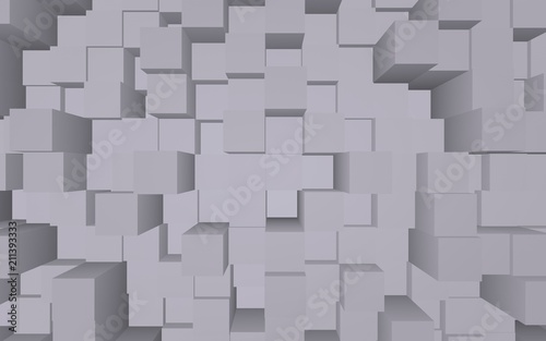 Abstract gray elegant cube geometric background. Chaotically advanced rectangular bars. 3D Rendering  3D illustration