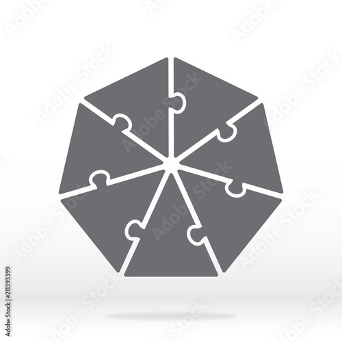 Simple icon heptagon puzzle in gray. Simple icon heptagon puzzle of the seven elements. Flat design. Vector illustration EPS10.