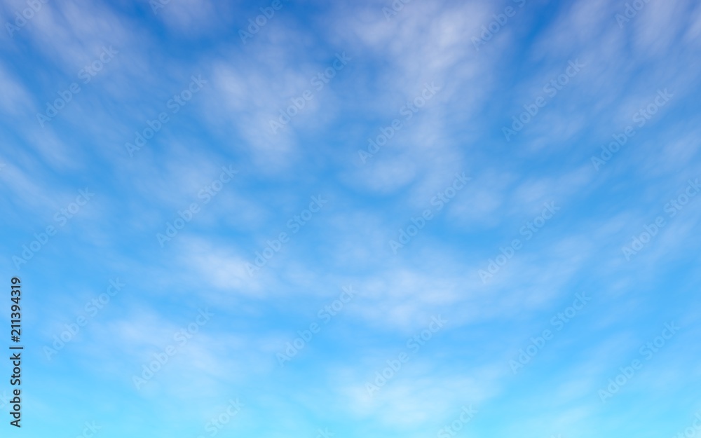 Cumulus white clouds in the clear blue sky in the morning. Blue sky background with white clouds. 3D illustration Cumulus white clouds in the clear blue sky in the morning. Blue sky background with white clouds. 3D illustration