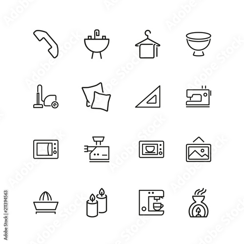 Household icons. Set of  line icons. Ironing, faucet, oven. Housekeeping concept. Vector illustration can be used for topics like home appliance, decoration, housecleaning.