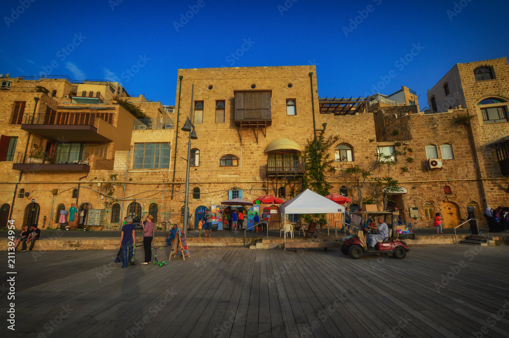 Tel Aviv, Israel - April 21, 2017: Ancient stone streets in Arabic style in Old Jaffa