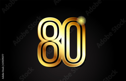 gold number 80 logo icon design