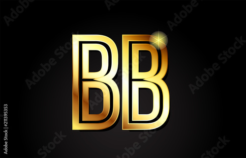 gold alphabet letter bb b b  logo combination icon design
