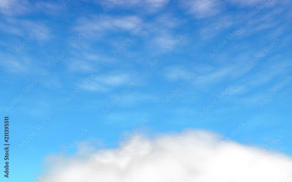 Naklejka premium Blue sky background with white clouds. Abstraction group of clouds on clear blue sky on sunny day. 3D illustration