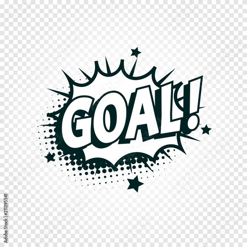 Goal icon comics cloud with halftone shadow, goal shout text in bubble, funnies stylized on transparency background. Soccer, football design element, logo template, isolated illustration.