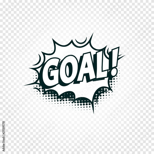 Goal icon comics cloud with halftone shadow, goal shout text in bubble, funnies stylized on transparency background. Soccer, football design element, logo template, isolated illustration.