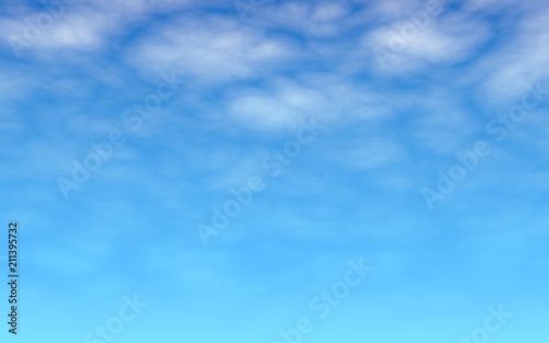 The bright sky in the morning. Blue sky background with white clouds. Cumulus white clouds in the clear blue sky. 3D illustration