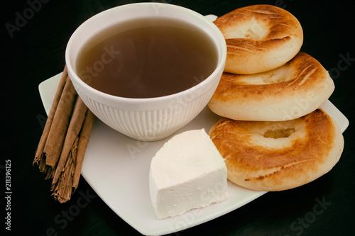 Fresh homemade aguapanela, Agua de Panela or Aguadulce, a popular Latin American sweet drink made from unrefined brown sugar cane whole boiled in water photo