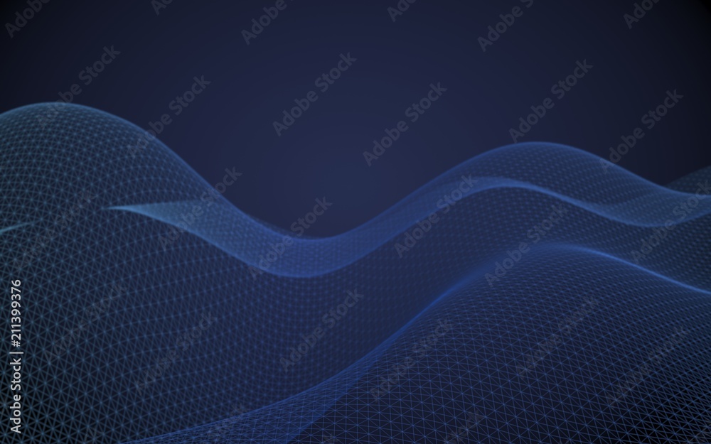 Abstract landscape on a blue background. Cyberspace grid. Hi-tech network. 3d technology illustration. 3D illustration Abstract landscape on a blue background. Cyberspace grid. Hi-tech network. 3d technology illustration. 3D illustration