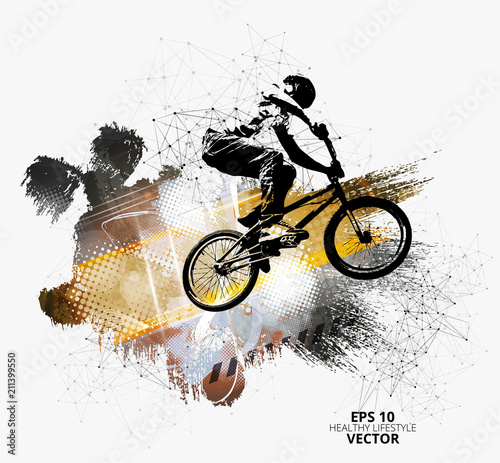 Fototapeta Naklejka Na Ścianę i Meble -  Young male bicycle jumper. Healthy lifestyle. Vector