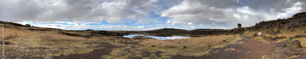 Lake Umayo near pre-Incan Sillustani Tombs in Puno, Peru