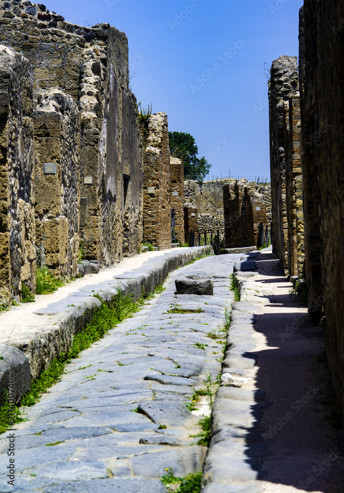 Pompeii Excavations: Paving stones with the blocks stone.