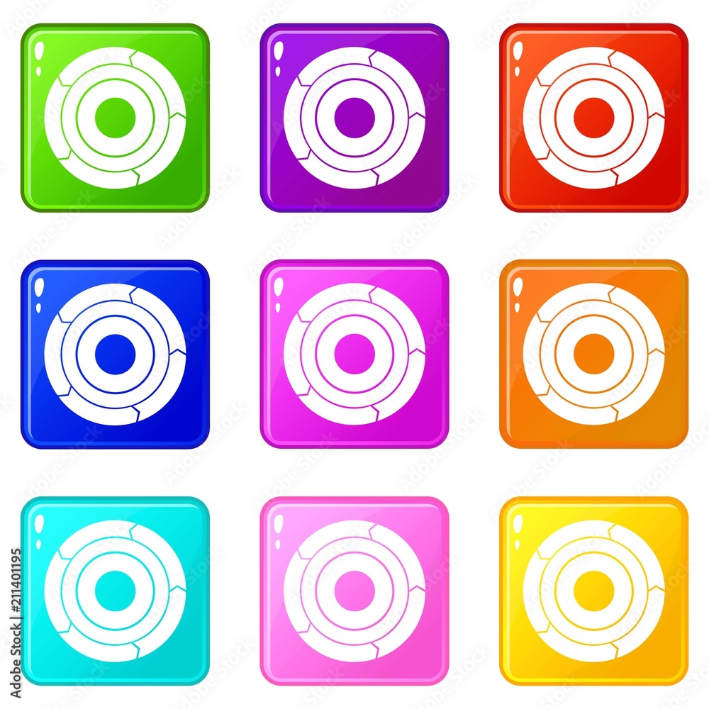 Chart pie with arrows icons of 9 color set isolated vector illustration Chart pie with arrows icons of 9 color set isolated vector illustration