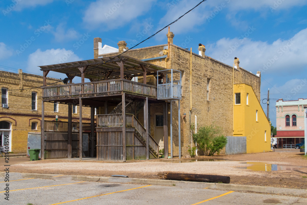 the backside view of a historic Texas building