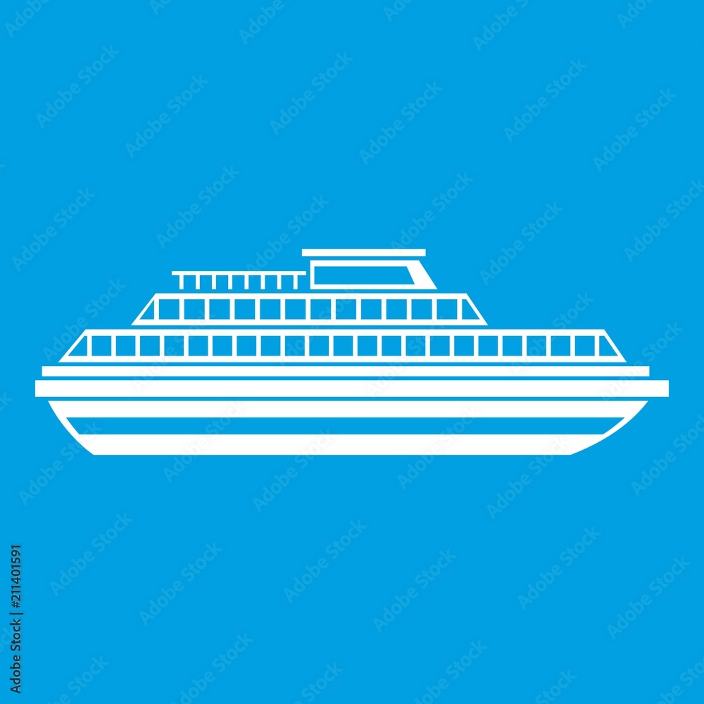 Cruise ship icon white isolated on blue background vector illustration