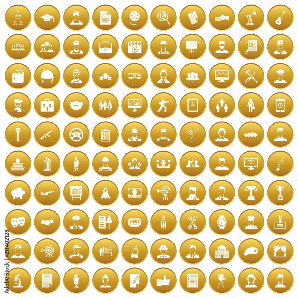 100 career icons set in gold circle isolated on white vector illustration 100 career icons set in gold circle isolated on white vector illustration
