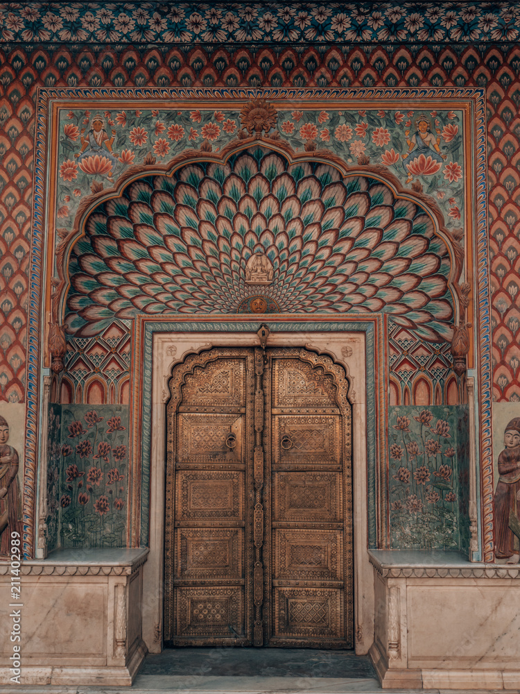 Famous peacock door within the City Palace in Jaipur