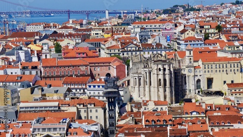 Εκτύπωση καμβά Pont, ascenseur de Santa Justa et le couvent des Carmes, Lisbonne, Portugal