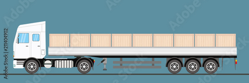 Trailer truck long vehicle.truck carries wooden boxes,