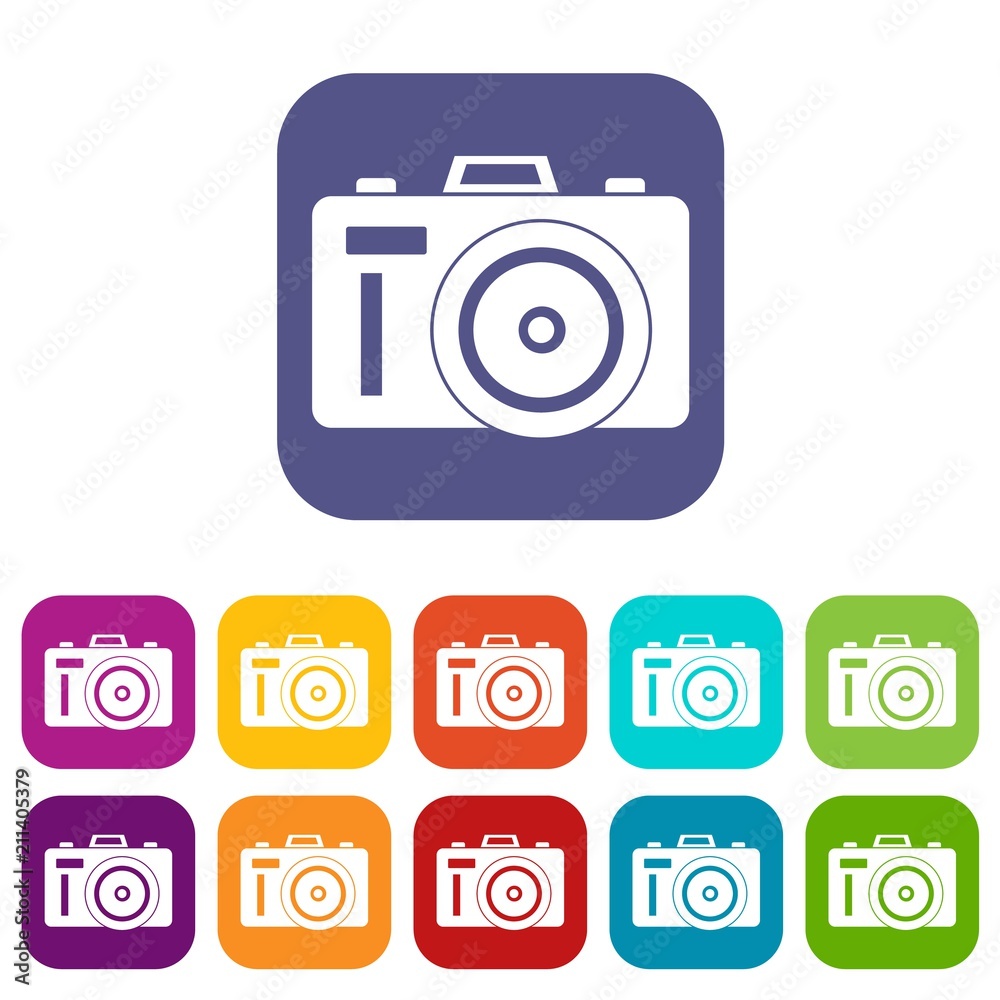 Photocamera icons set vector illustration in flat style in colors red, blue, green, and other Photocamera icons set vector illustration in flat style in colors red, blue, green, and other
