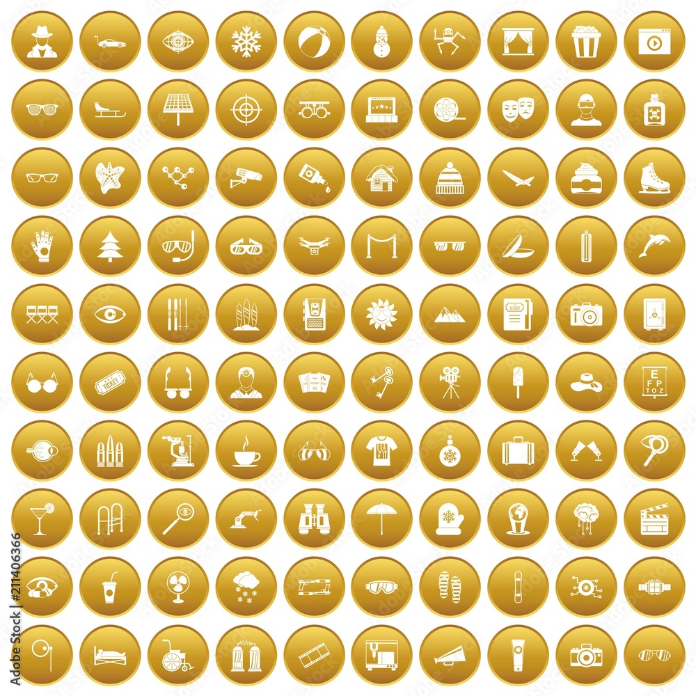 100 glasses icons set in gold circle isolated on white vector illustration 100 glasses icons set in gold circle isolated on white vector illustration