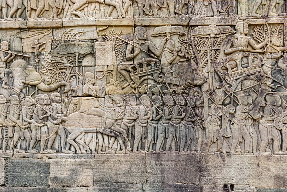 Bayon temple wall carvings at Angkor Thom in Cambodia Bayon temple wall carvings at Angkor Thom in Cambodia