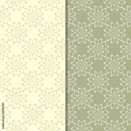 Olive green set of floral seamless patterns