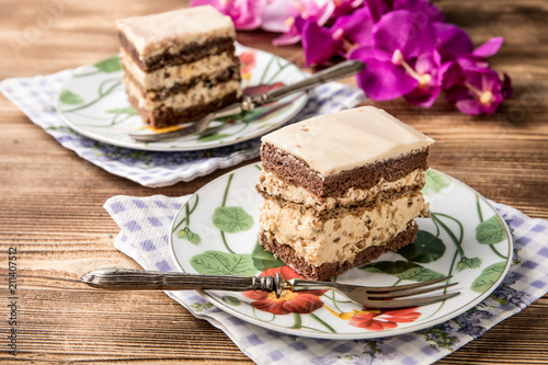 Piece of nutty-coffee cake.