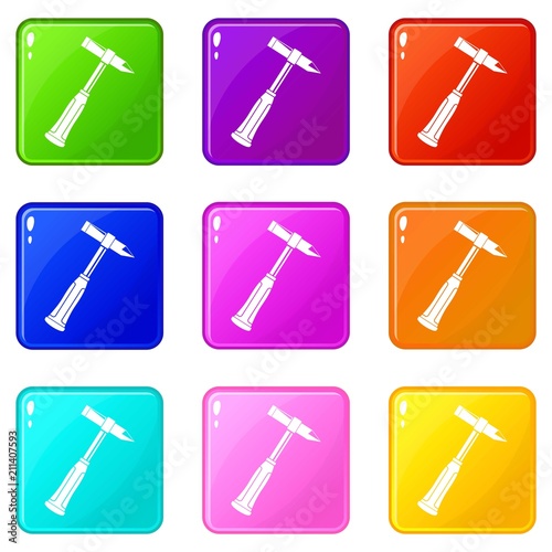 Hammer slag of welder icons of 9 color set isolated vector illustration