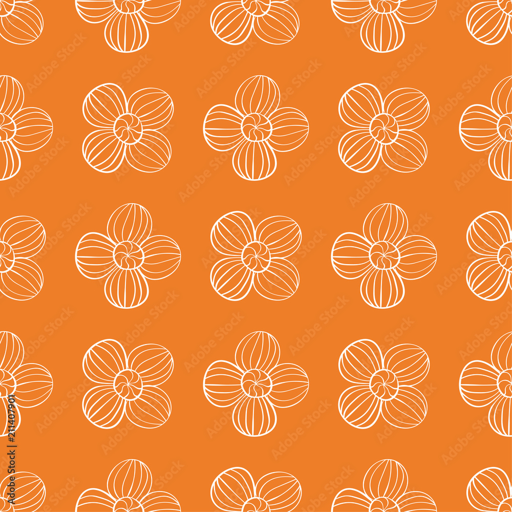 White floral seamless design on orange background
