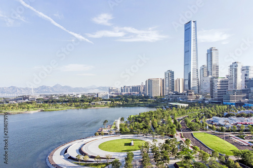 Skyline of Shenzhen Bay and Buildings. New Property Development and Urban Park. photo