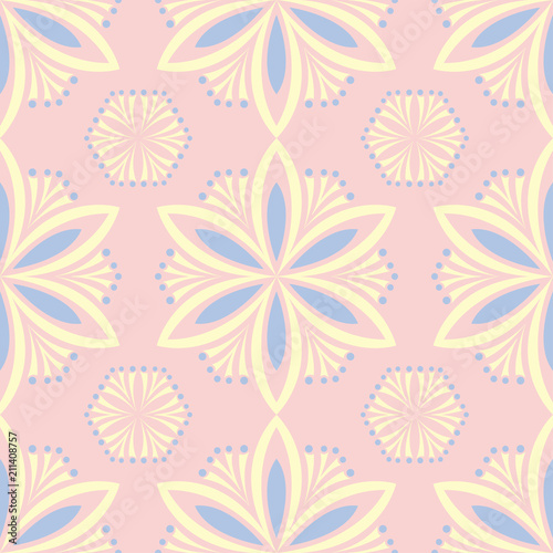 Floral seamless background. Pink, blue and yellow flower pattern