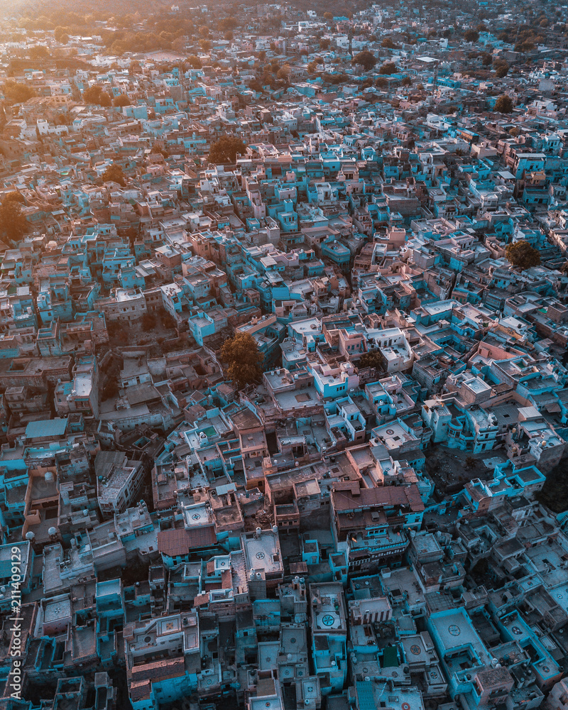 The blue City of Jodhpur - aerial view - drone shot