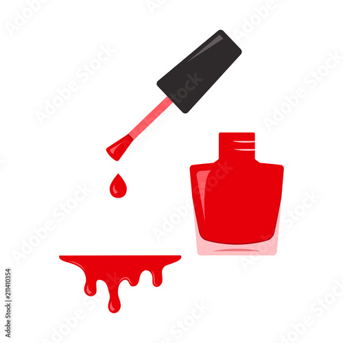 Red nail polish, open bottle. Vector illustration