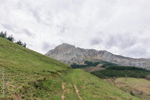 Anboto mountain in spring with cloudy day