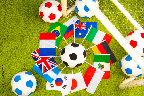 Soccer ball. Flags of count...