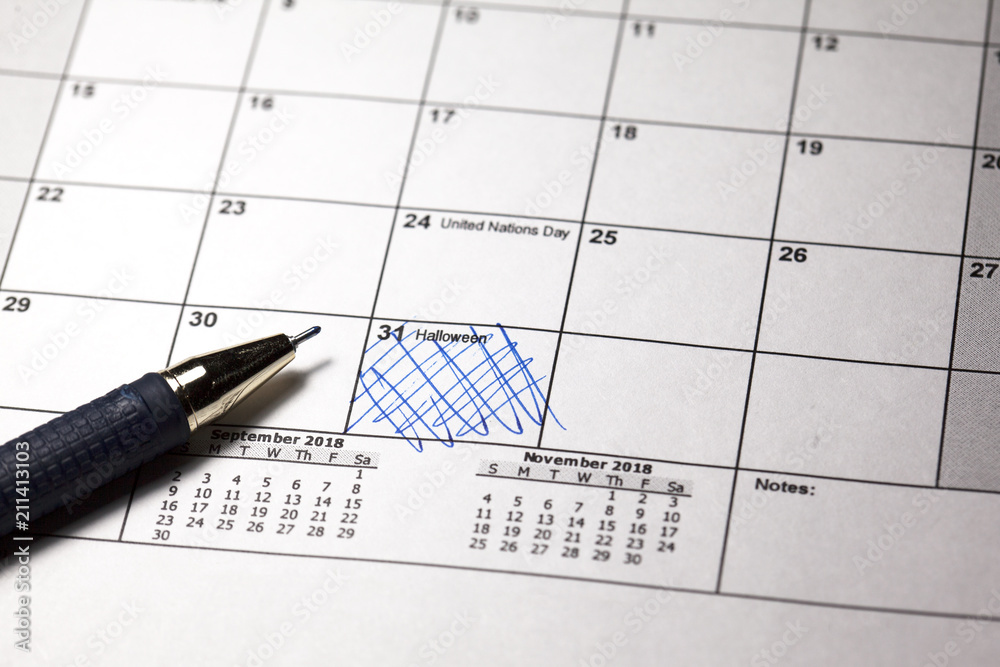 Halloween holiday 31st October in selective focus on 2019 calendar. Halloween holiday 31st October in selective focus on 2019 calendar.